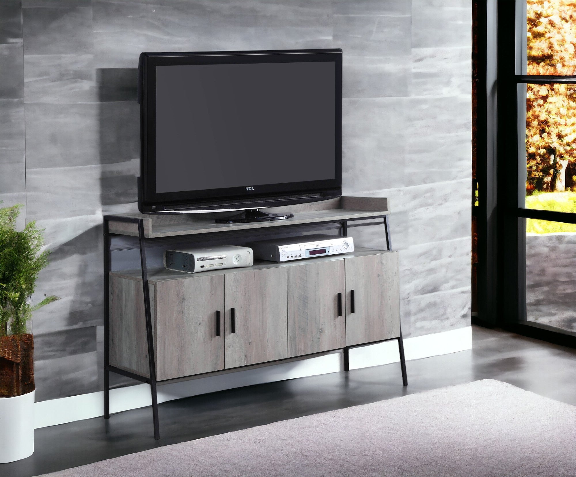Samiya Gray Oak & Black Finish Tv Stand Gray 40 49 Inches Synthetic Wood