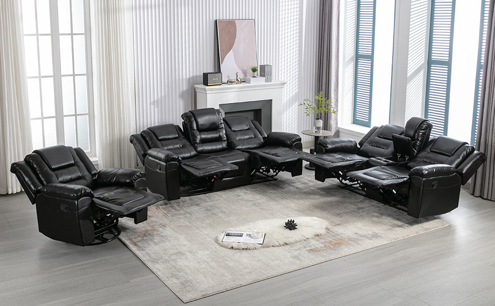 Home Theater Recliner Set Manual Recliner Chair With Wide Armrest, Two Built In Cup Holders For Living Room,Bedroom, Black Old Sku:Sg000760Aab Black Foam Pu Leather