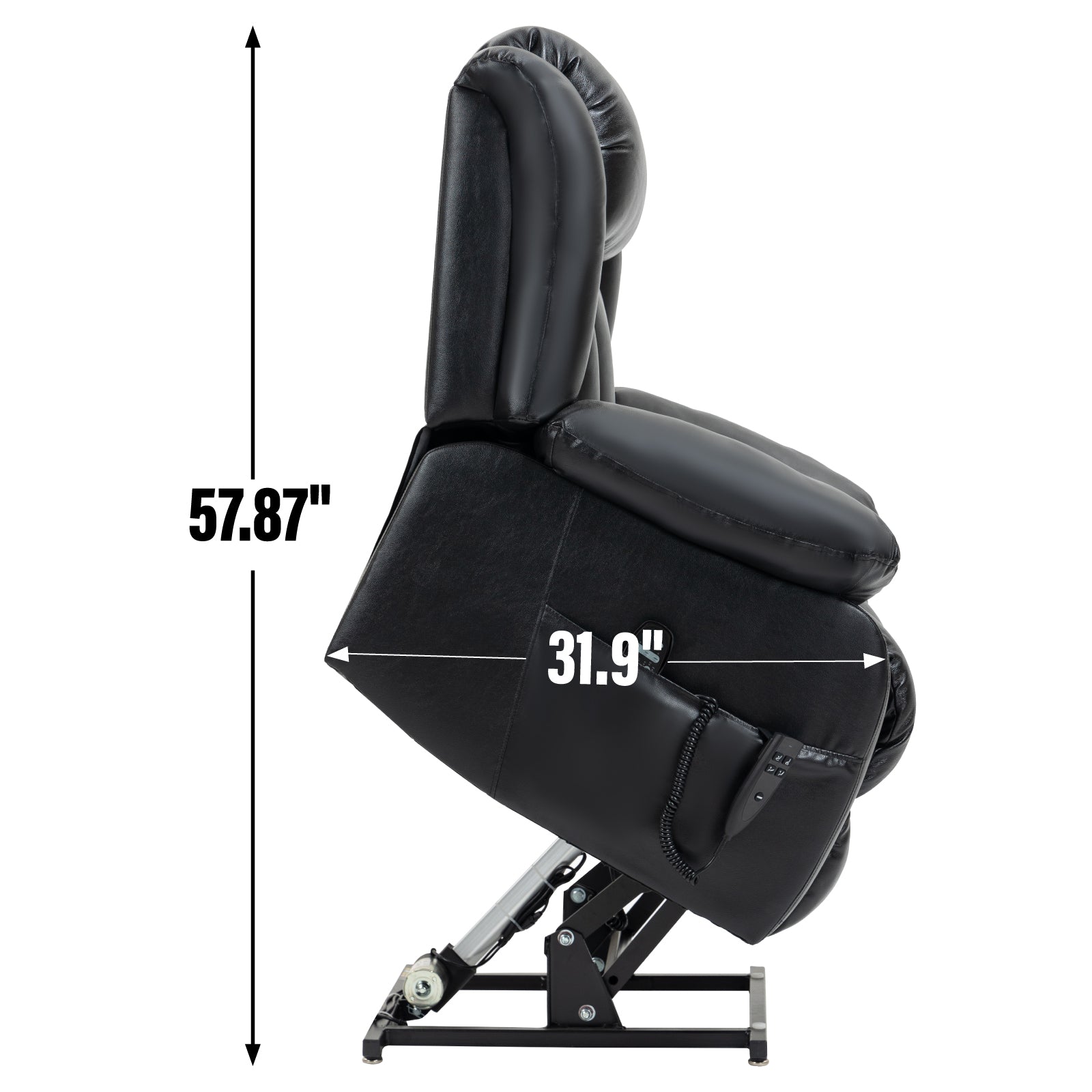 Dual Motor Infinite Position Up To 350 Lbs Electric Medium Size Genuine Leather Black Power Lift Recliner Chair With 8 Point Vibration Massage And Lumbar Heating White Metal Primary Living Space Heavy Duty Pine Black Genuine Leather Power Remote Medium