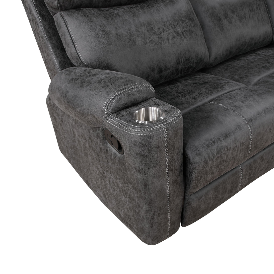 Hirah Motion Sofa, Dark Gray Polish Microfiber Lv02570 Dark Gray Upholstered 3 Seat