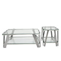 Silver Stainless Steel Double Layer Clear Tempered Glass Coffee Table For Bed Room, Living Room Clear,Silver Modern Rectangular Stainless Steel,Tempered Glass