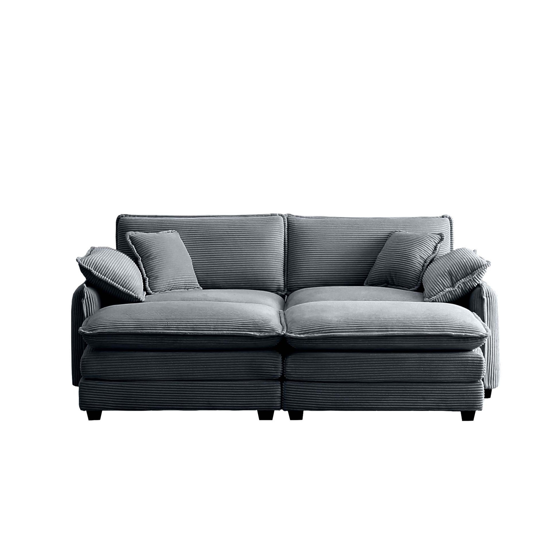 Two Seater Theater Sofa With 2 Footrest, 2 Seater Sofa With Ottoman For Small Living Spaces,Grey Corduroy Grey Corduroy 2 Seat