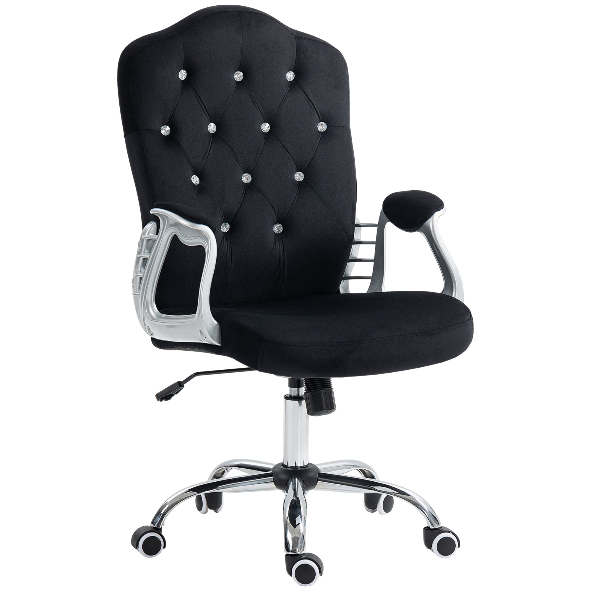 Vinsetto Home Office Chair, Velvet Computer Chair, Button Tufted Desk Chair With Swivel Wheels, Adjustable Height, And Tilt Function, Black Black Polyester