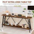 70.9 Inch Extra Long Sofa Table, Console Behind Sofa, Entryway Table With 2 Tier Storage Shelves For Hallways,Living Rooms,Foyers,Entryways,Banquet Rooms,Rustic Brown And Black, 70.9 L X 11.8