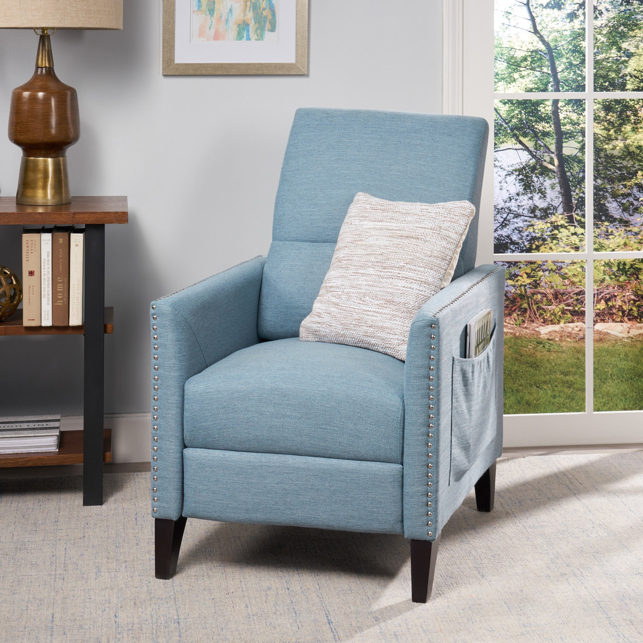 Push Back Recliner Light Blue Fabric