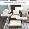 Outsunny Patio Wicker Adirondack Chair With Ottoman, Outdoor Fire Pit Chair With Cushions, High Back, Large Seat & Armrests For Deck, Garden & Backyard, Cream White White Steel