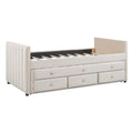 Twin Size Upholstered Daybed With Twin Size Trundle And Drawers, Velvet, Beige Box Spring Not Required Twin Beige Velvet