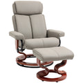 Homcom Recliner Chair With Ottoman, 360 Swivel Reclining Chair With Wood Base And Matching Footrest, Grey Grey Pu