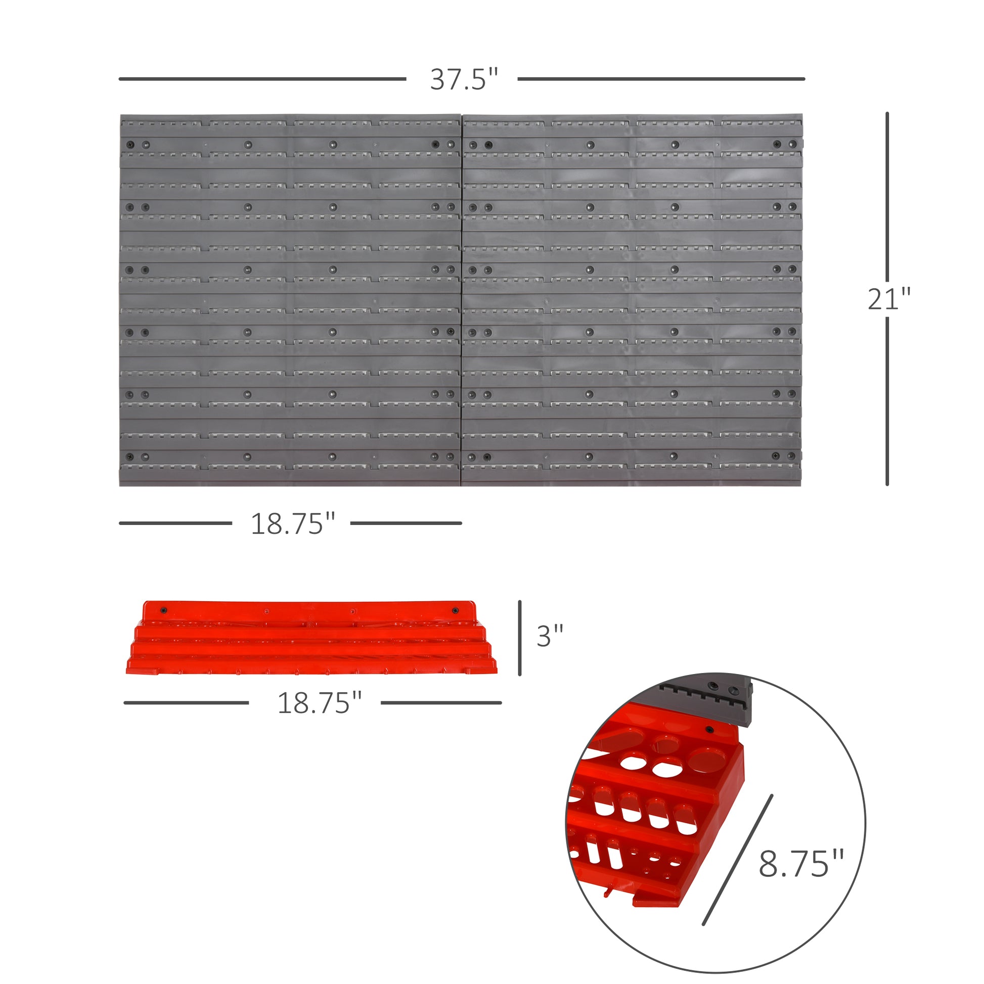 Durhand 54 Piece Pegboard And Shelf Tool Organizer Wall Mounted Diy Garage Storage With 50 Hooks Grey Plastic