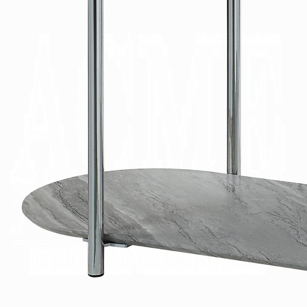 Grey High Gloss And Chrome Sofa Table With Bottom Shelf Grey Silver Primary Living Space Shelves Oval Wood Metal