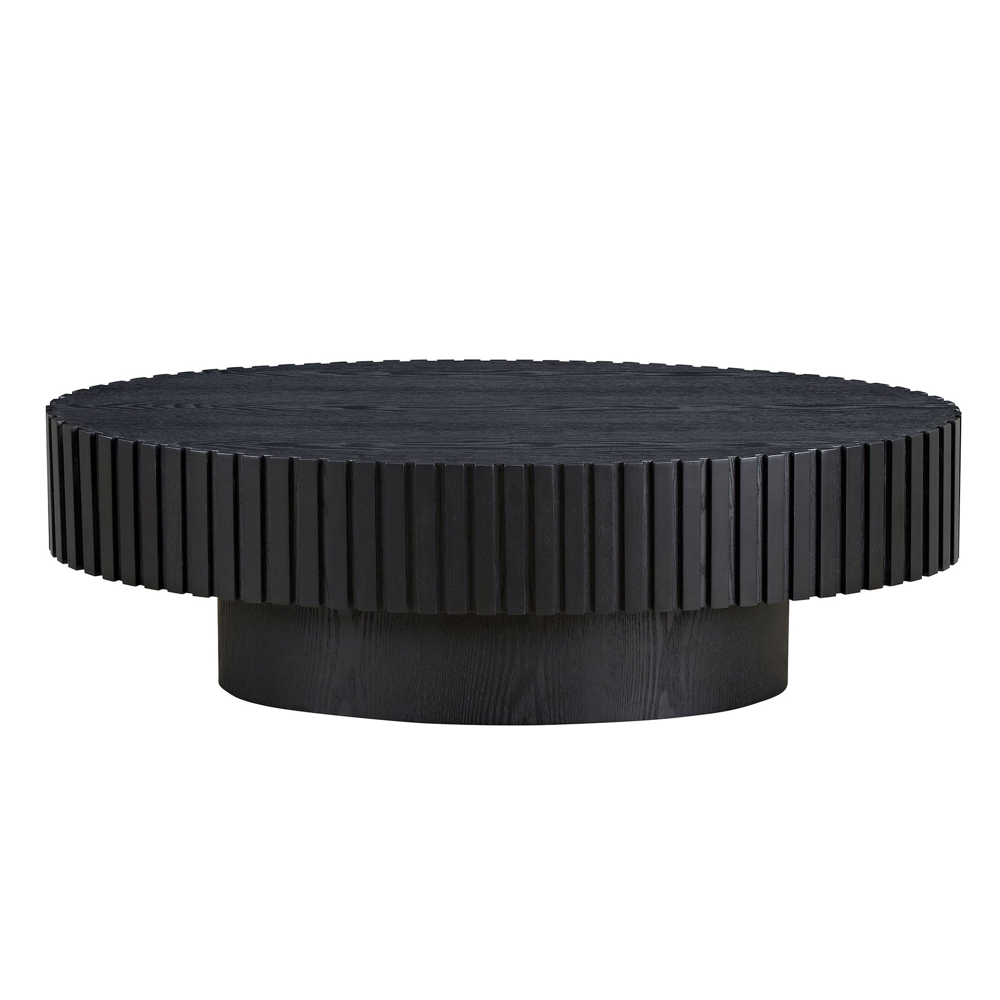 Modern Handcraft Drum Coffee Table Length 43.7 Inch Ellipse Coffee Table For Living Room,Oval Small Coffee Table With Sturdy Pedestal,Black Mdf Matt Black Mdf