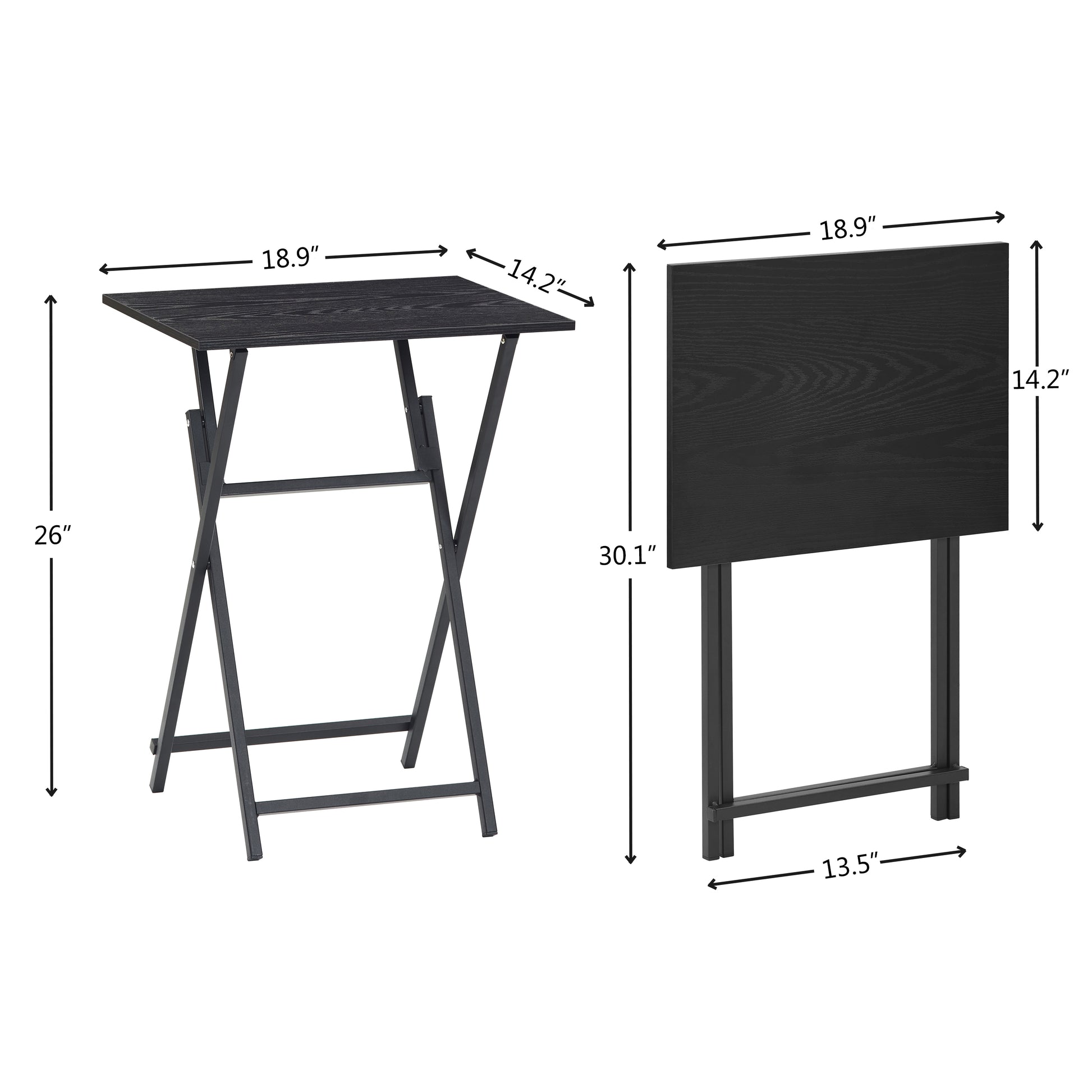 Black 2 Piece Folding Tv Tray Table No Assembly Required Portable Sofa Side Table, Industrial Snack Table For Small Spaces, Space Saving Easy To Fold Wood Rustic Black Primary Living Space American Design,American Traditional,Antique Metal & Wood Metal &