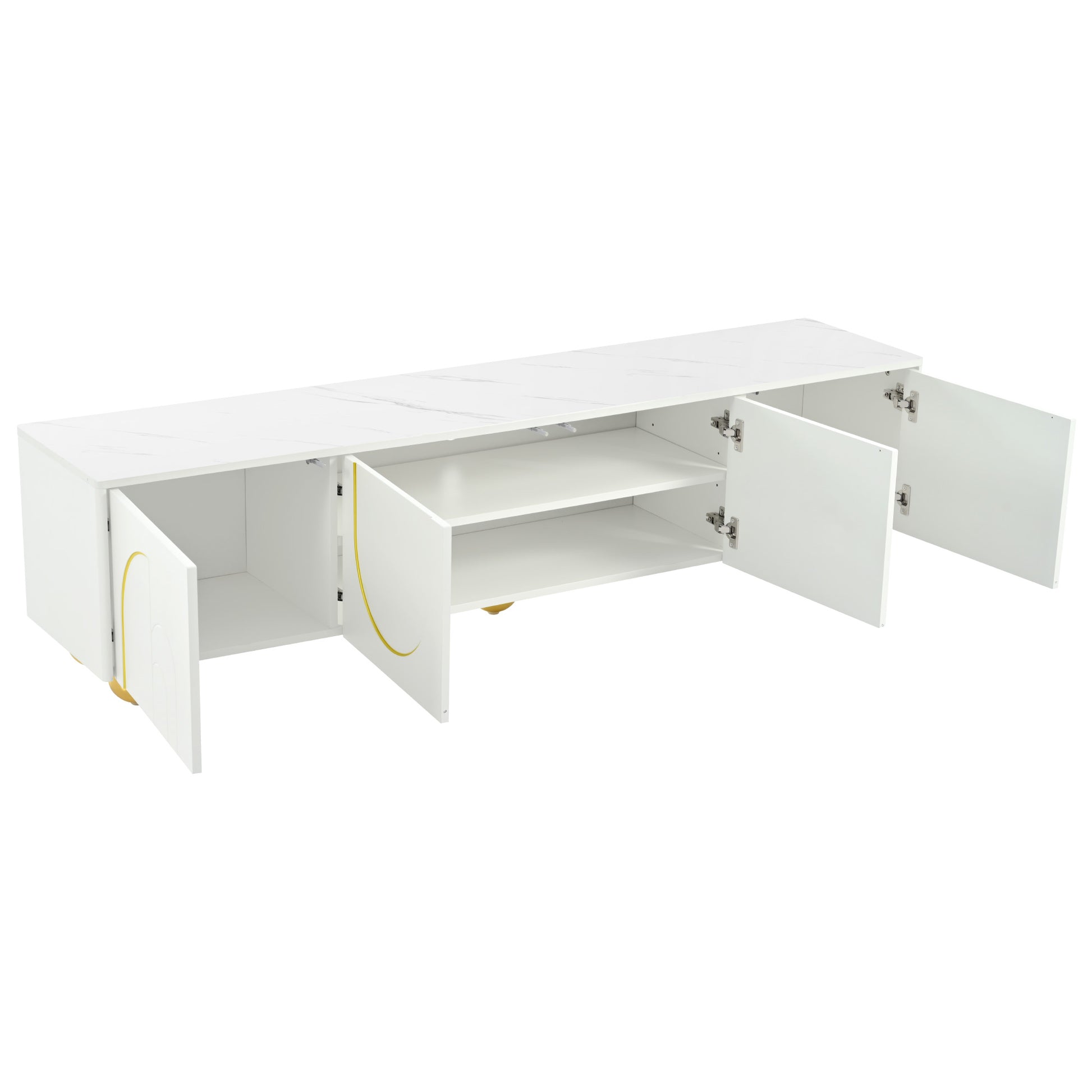 Modern Tv Stand For Tvs Up To 75 Inches, Entertainment Center With Storage Cabinets And 1 Adjustable Shelf, Media Console With Marble Patterned Top And Golden Round Metal Legs For Living Room White 70 79 Inches Mdf