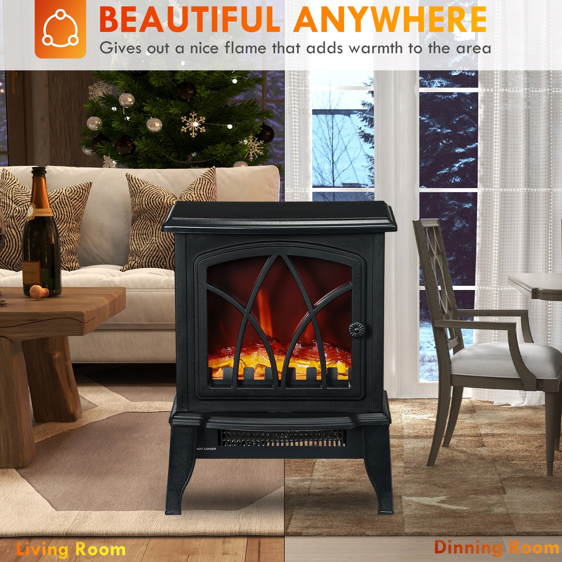 Homcom Electric Fireplace Stove, 18" Freestanding Fireplace Heater With Realistic Flame, Overheating Protection, Portable, 750W 1500W, Black Black Plastic