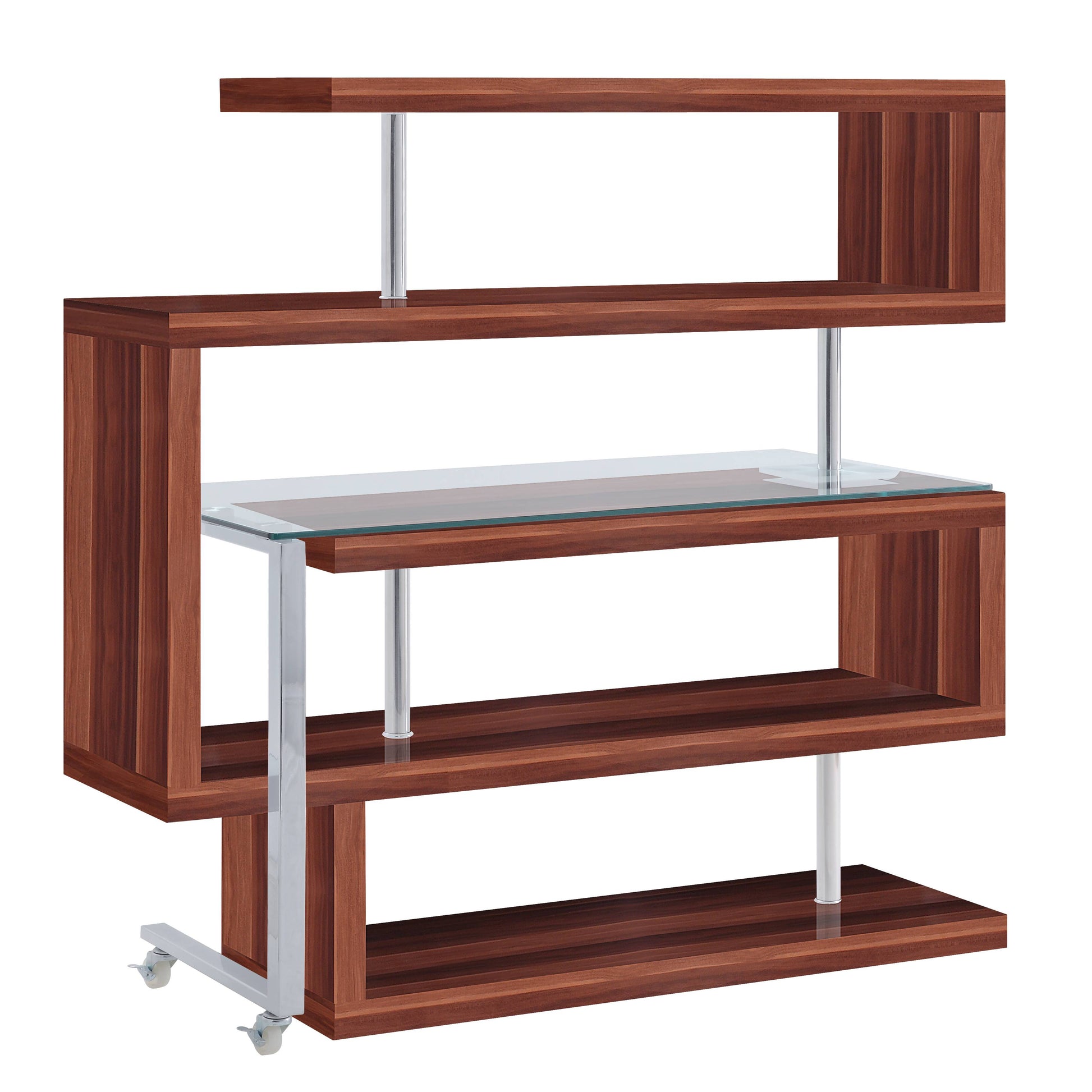 Buck Ii Clear Glass, Chrome High Gloss Finish Writing Desk With Shelf Walnut Synthetic Wood