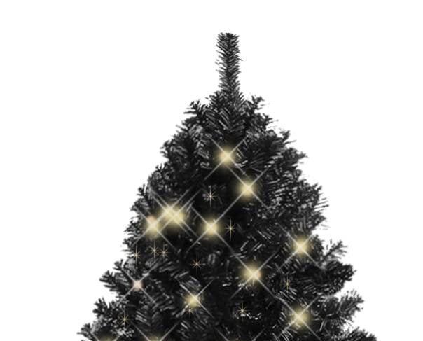 7.5Ft Pre Lit Black Christmas Tree, Full Halloween Xmas Artificial Tree 1716 Branch Tips, 500 Lights, Metal Hinges, Foldable Base, Holiday Decoration Black Black Polyethylene