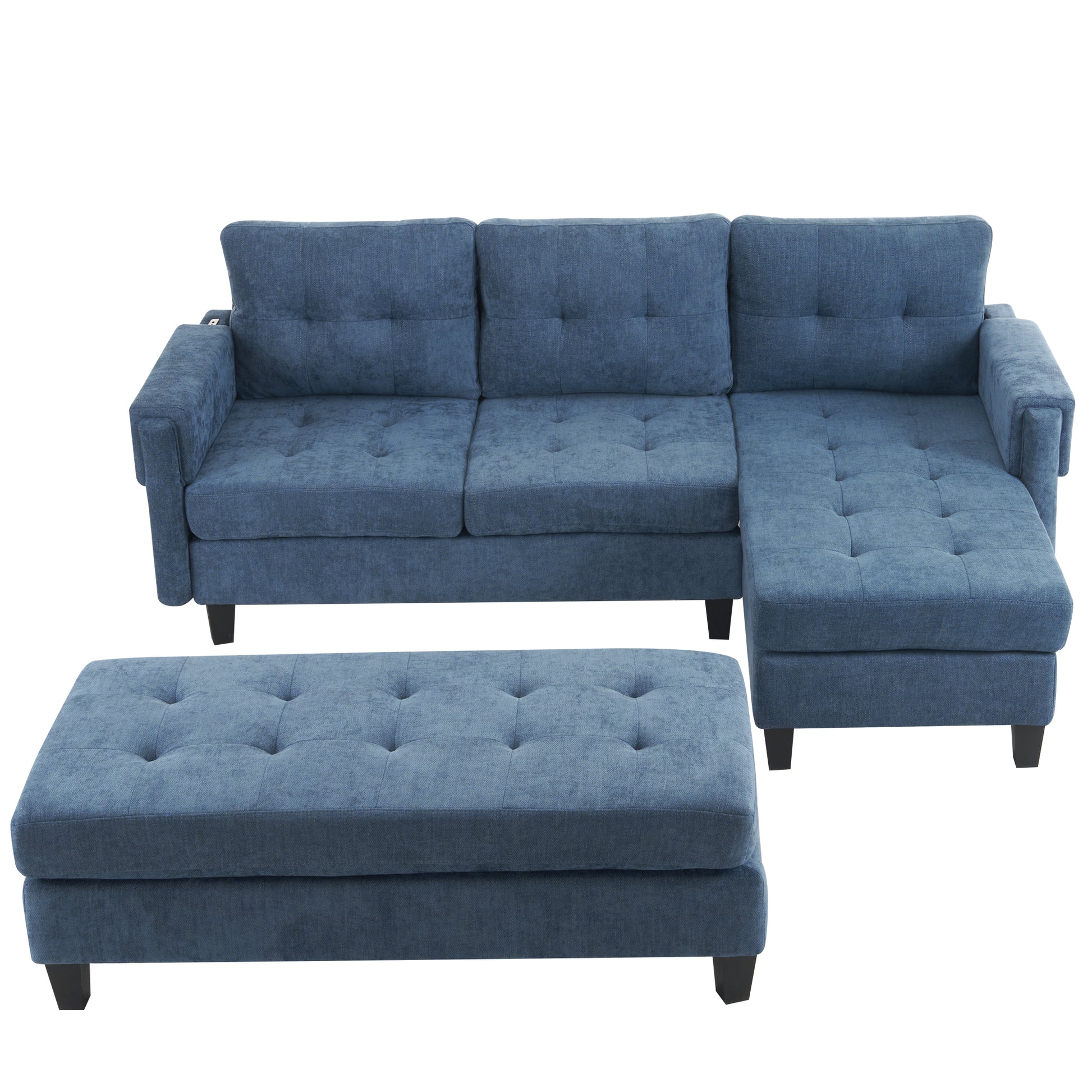 83.4" L Shaped Sofa Sectional Couch Sofa Bed With Two Usb Ports, A Movable Ottoman And A Reversible Chaise Lounge For Living Room, Navy Blue Navy Blue Foam Chenille 5 Seat