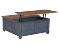 Americana 40 Inch Lift Top Coffee Table, No Assembly Required, Corduroy Blue Finish Blue Rubberwood Rubber Wood