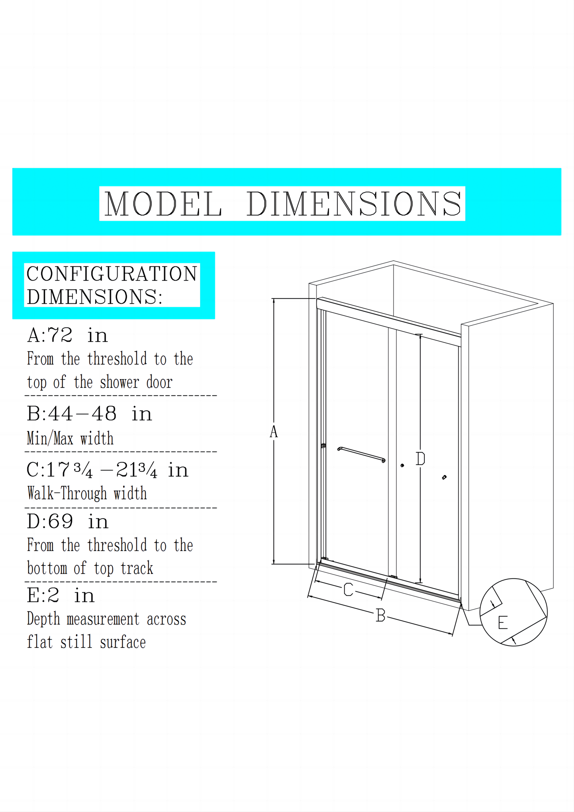 44" 48"W*72" H Semi Frameless Double Sliding Shower Door, Bypass Shower Door, 1 4" 6Mm Thick Sgcc Tempered Glass Door, Matte Black Black Glass Metal