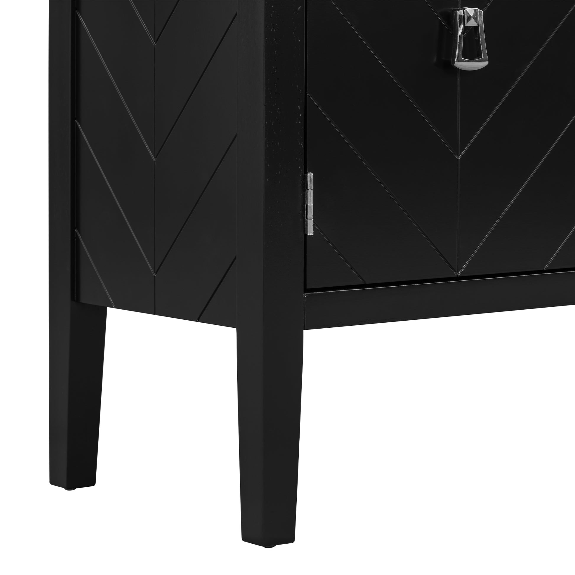 Four Door Sideboard With Geometric Line Patterns And Vintage Metal Handles For Timeless Elegance,Suitable For Living Rooms, Entrance And Study Rooms Black Primary Living Space American Design Mdf