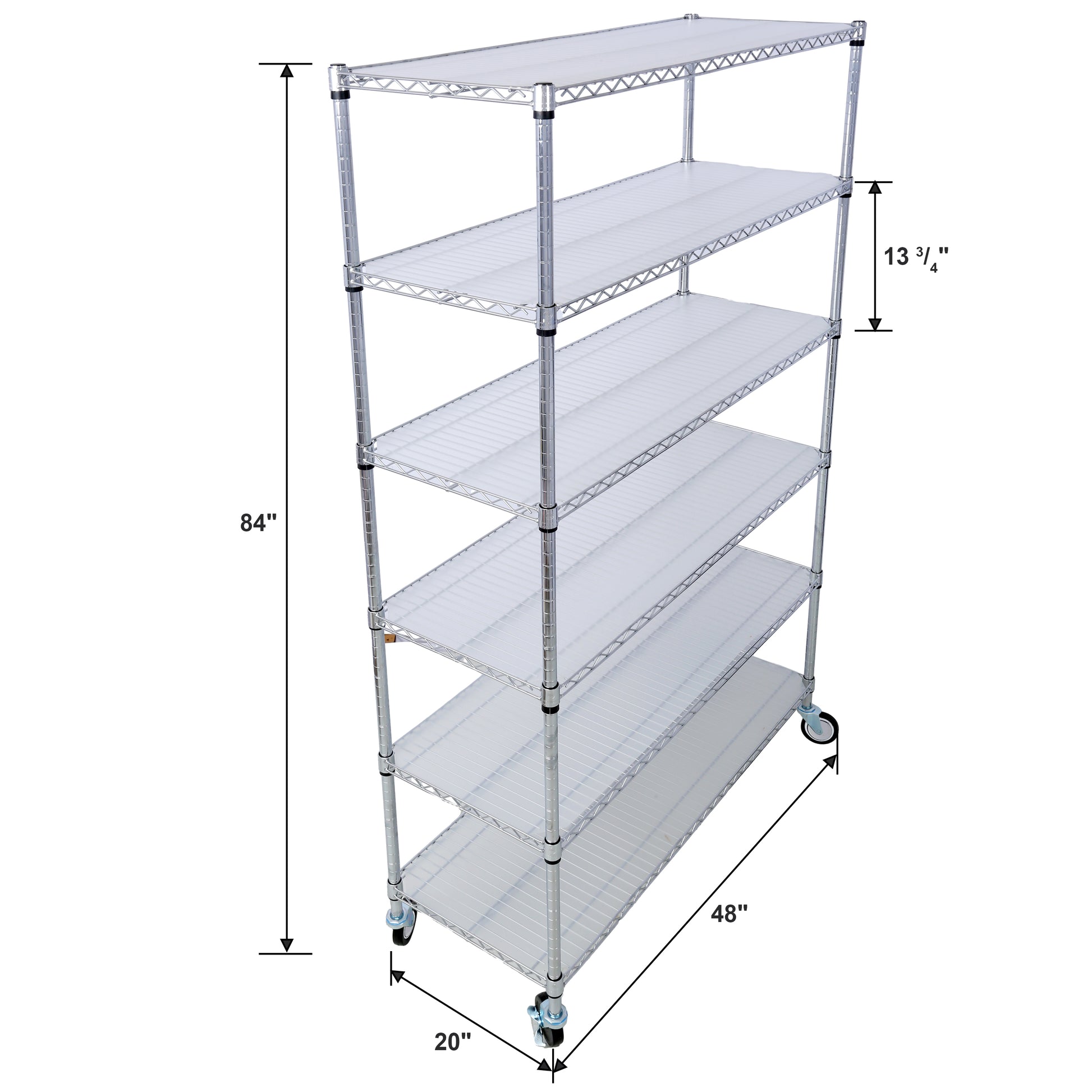 6 Tier 6000Lbs Capacity Nsf Metal Shelf Wire Shelving Unit, Heavy Duty Adjustable Storage Rack With Wheels & Shelf Liners For Commercial Grade Utility Steel Storage Rack, Chrome 84"H X 48"L X 20"D Chrome Metal