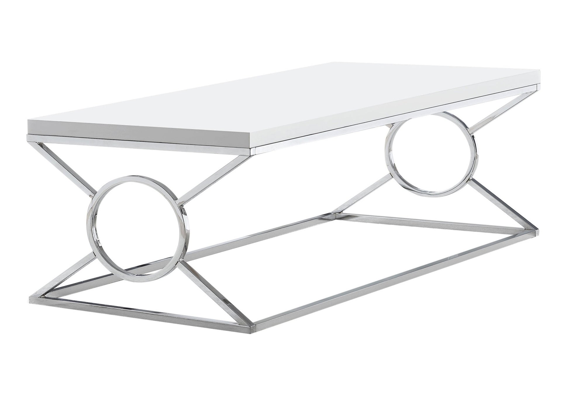 Coffee Table, Accent, Cocktail, Rectangular, Living Room, 44"L, Glossy White Laminate, Chrome Metal, Contemporary, Modern White Metal