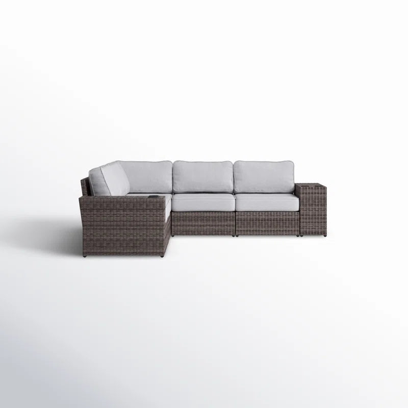 102" Wide Reversible Outdoor Wicker Sectional Sofa With Cushions Fully Assembled Brown,Grey Wicker