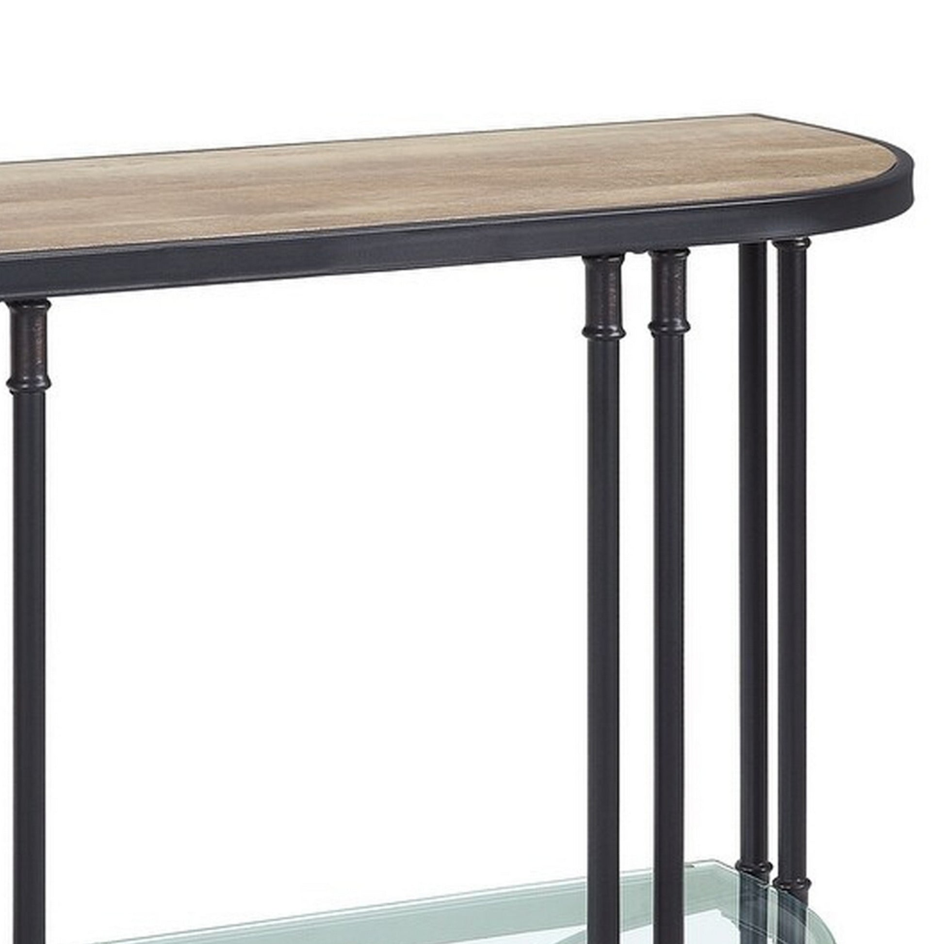 Ley 47 Inch Wood Sideboard Console Sofa Table, Industrial Design, Oak Brown Glass Metal