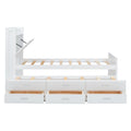 Twin Size Wooden Bed With Storage Headboard With Outlets, Extendable Bed With Twin Size Trundle With Three Storage Drawers,White Expected Arrival Time:8.23 Twin White Wood