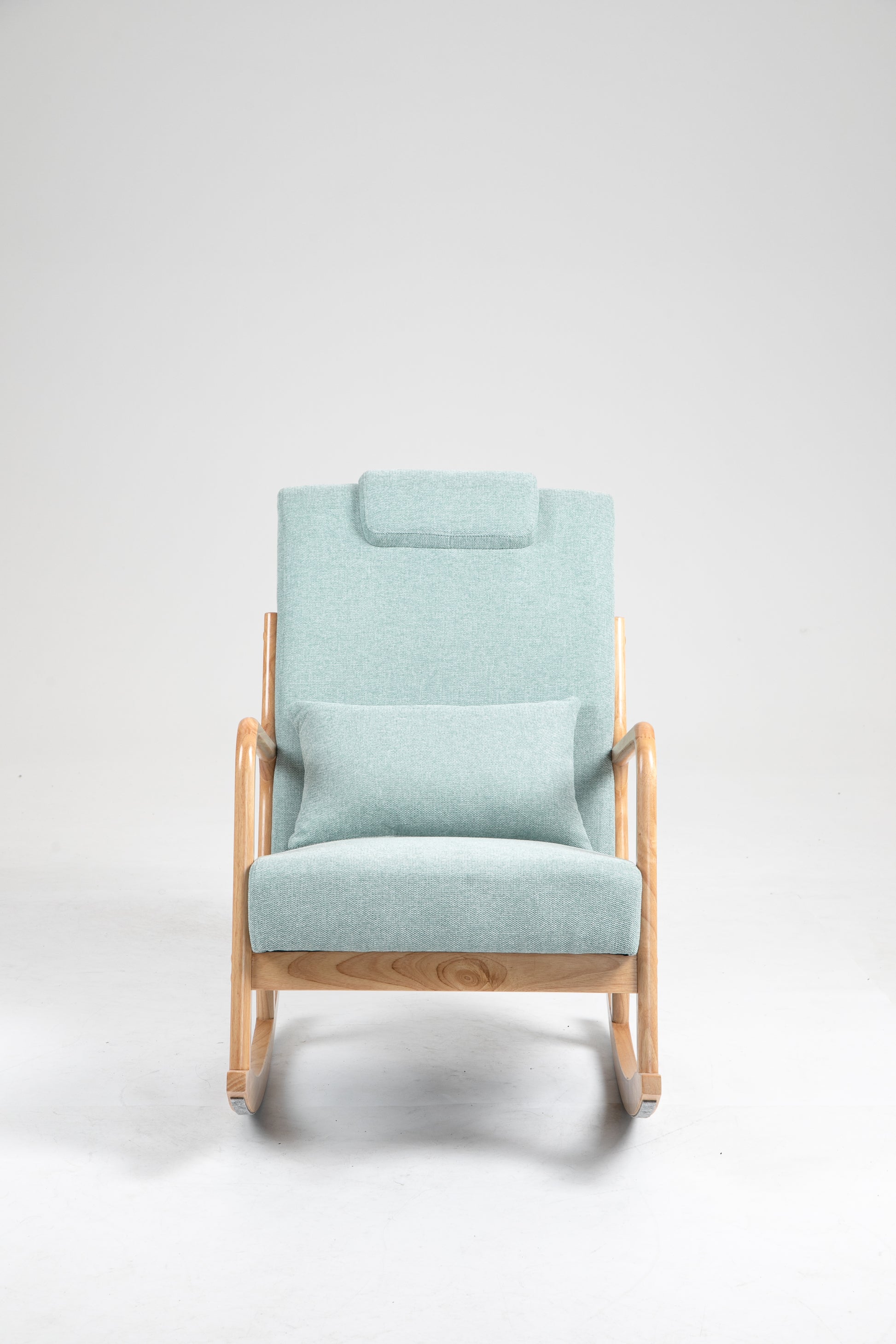 Rocking Chair Upholstered Fabric Rocking Armchair Indoor With High Backrest Glider Chairs And Lumbar Pillow For Living Room Light Green Linen