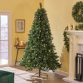 9' Glitter Bristle Mixed Hinged Tree With 72 Red Berry And 73 Pine Cones And 2099 Tips,Dia:66 Green Pvc