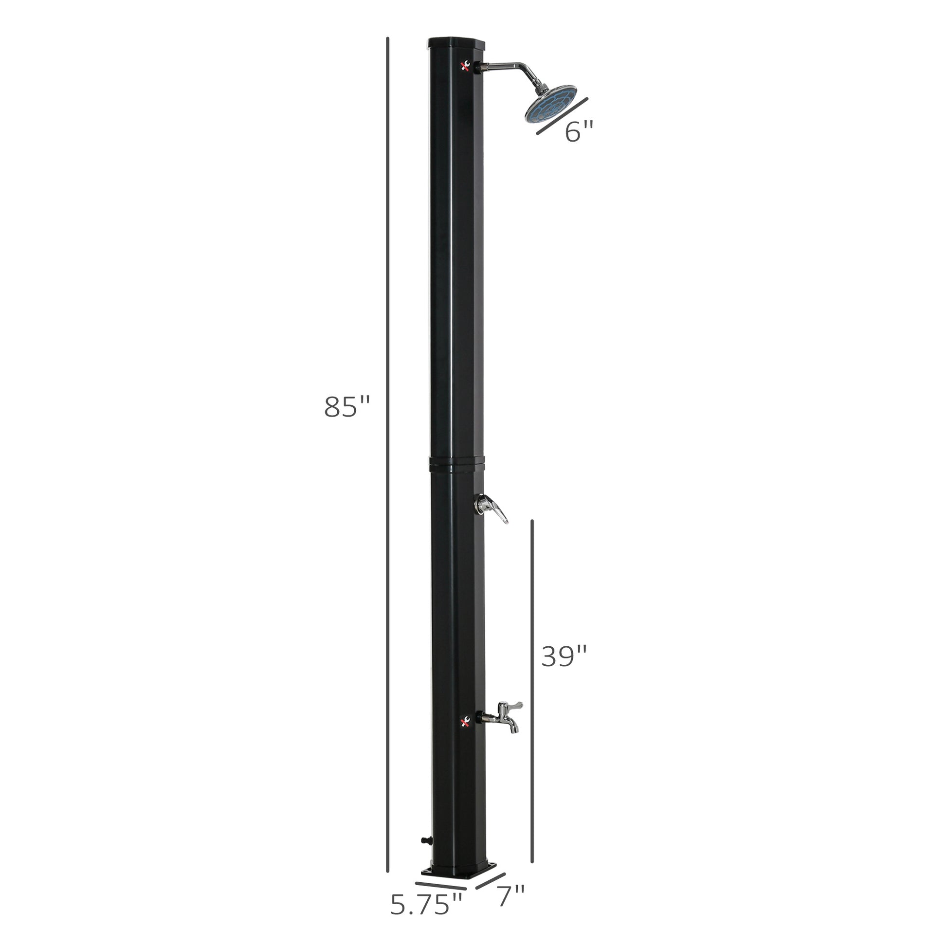 Outsunny 7Ft Outdoor Solar Heated Shower With 360 Rotating Shower Head, Foot Shower Faucet, Temperature And Pressure Adjustable, Holds 9.2 Gallons For Backyard Pool Black Plastic