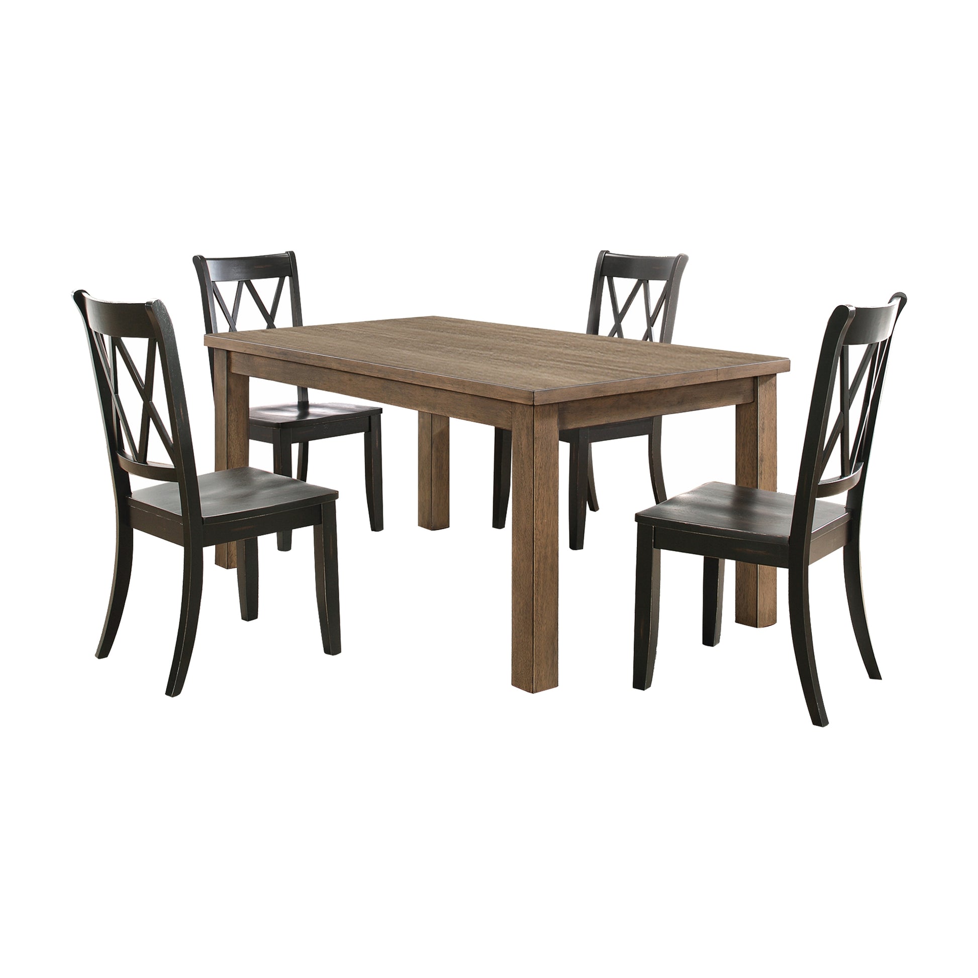 5Pc Dining Set Natural Finish Table And 4X Side Chairs Black Finish Wooden Kitchen Dining Room Furniture Wood Wood Black Brown Seats 4 Wood Dining Room 4 Leg Rectangular Dining Table With Chair Wood