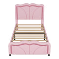 Twin Size Upholstered Platform Bed With Curve Shaped And Height Adjustbale Headboard,Led Light Strips,Pink Twin Pink Upholstered