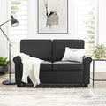 Love Seat Sofa Sleeper With Memory Foam Mattress Rolled Arms,Linen Polyester Fabric,Wood And Metal Frame,Plastic Legs Sofa Bed Sofa Bed, Black Twin Black Polyester