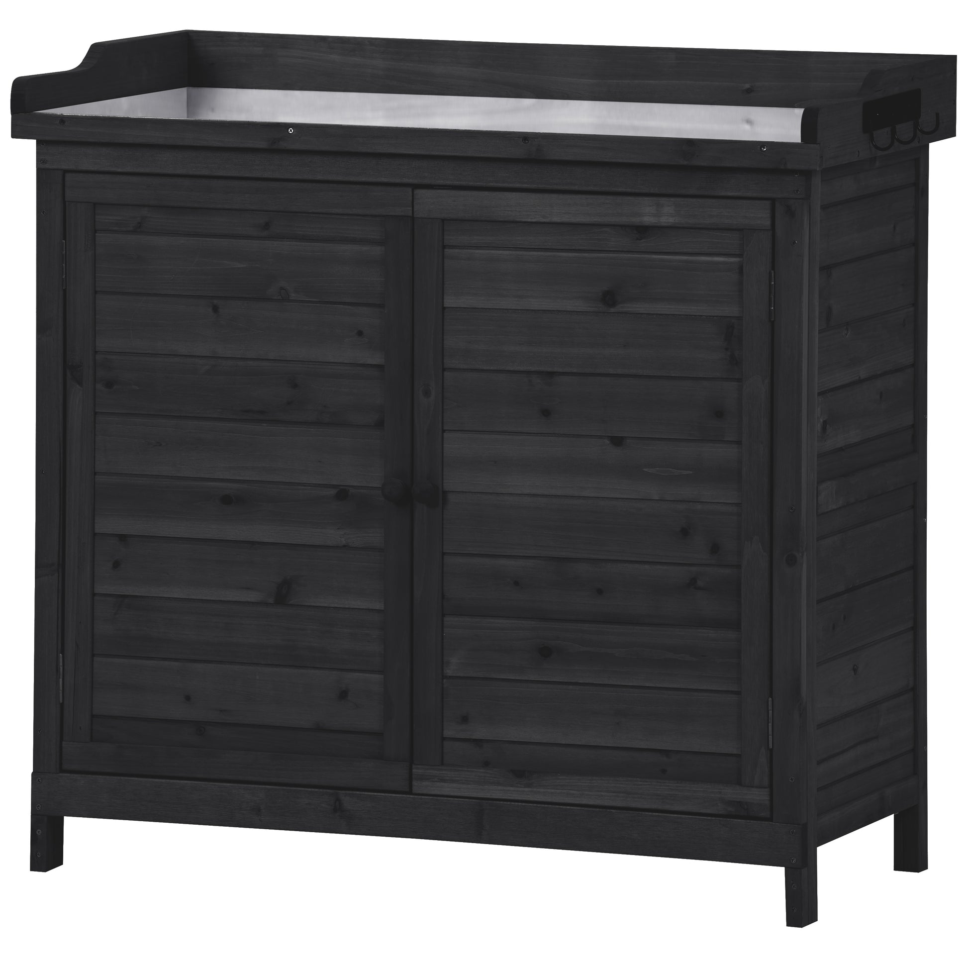 Outdoor 39" Potting Bench Table, Rustic Garden Wood Workstation Storage Cabinet Garden Shed With 2 Tier Shelves And Side Hook, Black Black Garden & Outdoor Casual Wood Solid Wood