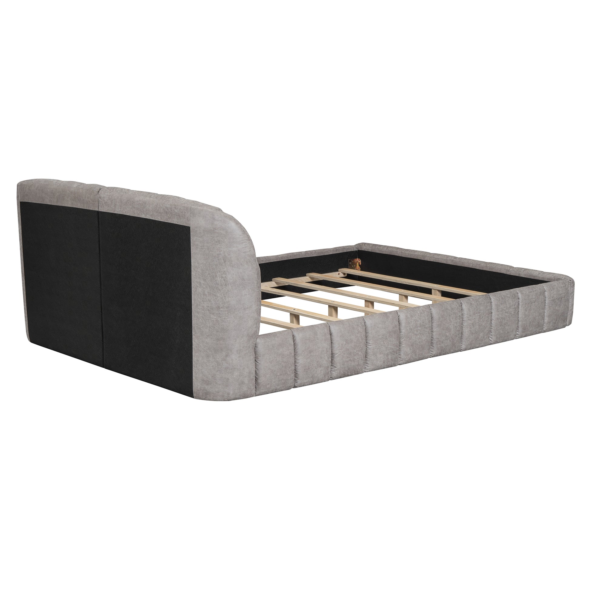 Queen Size Upholstered Platform Bed With Thick Fabric, Polyester, Gray Queen Gray Polyester