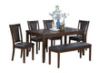 Beautiful Dining Room Furniture Walnut Black 6Pcs Set Dining Table 4X Side Chairs Bench Unique Design Back Chair Brown Wood Dining Room Bench Seating Rectangular Dining Table With Chair And Bench
