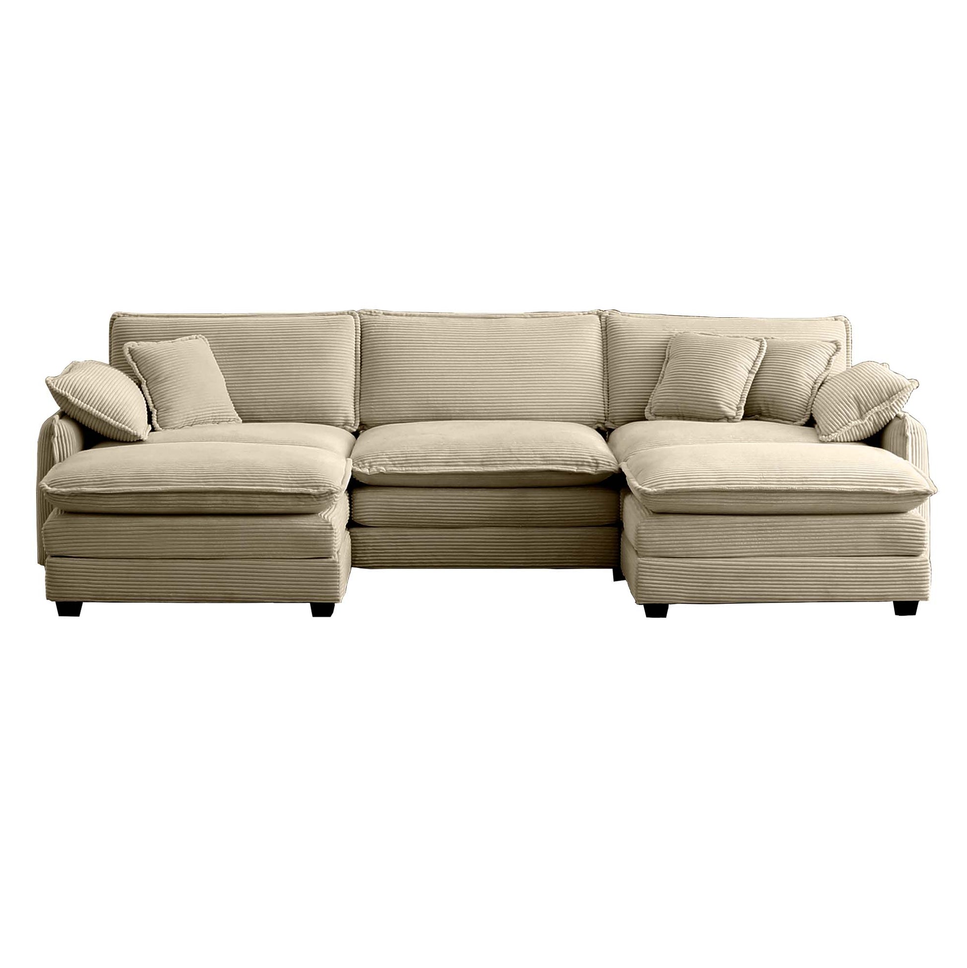 Oversized Modular Cushioned Sofa With Conversible Ottoman, 3 Seater Sofa With 2 Footstools, U Shape Sofa In Camel Corduroy Fabric Camel Corduroy 3 Seat