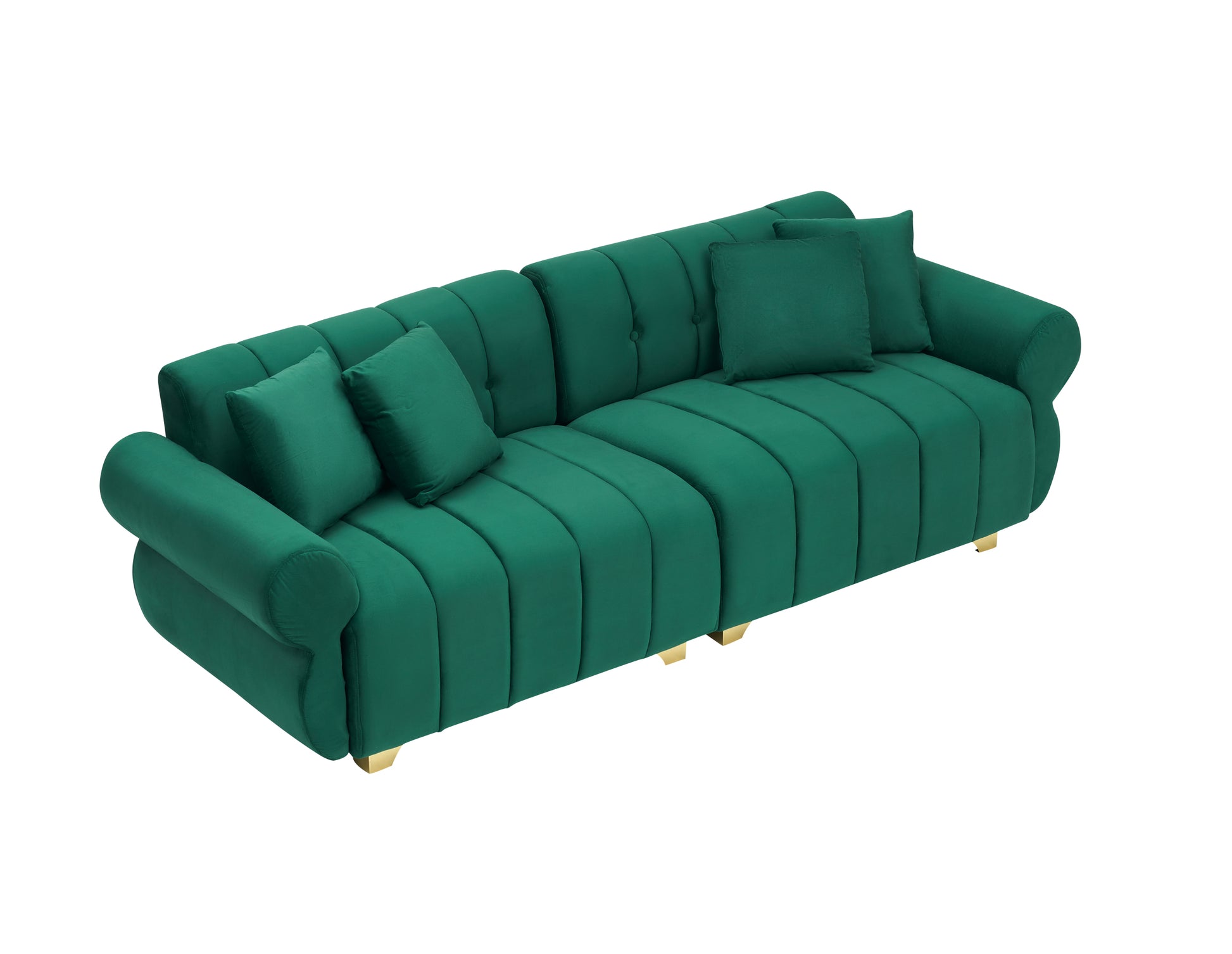89 Inch Spring Wrapped Cushions, 3 Flannelette Sofas, Stylish Metal Feet And 4 Throw Pillows Make For A Modern Living Room Bedroom Green Velvet 3 Seat