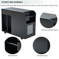Multifunctional Extendable End Table With Wheels, Side Table With Tempered Glass Door, 2 Storage Shelves, 2 Drawers For Living Room, Black Black Mdf
