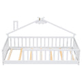 Twin House Shaped Bedside Floor Bed With Guardrails, Slats, Without Door,White Twin White American Design Pine