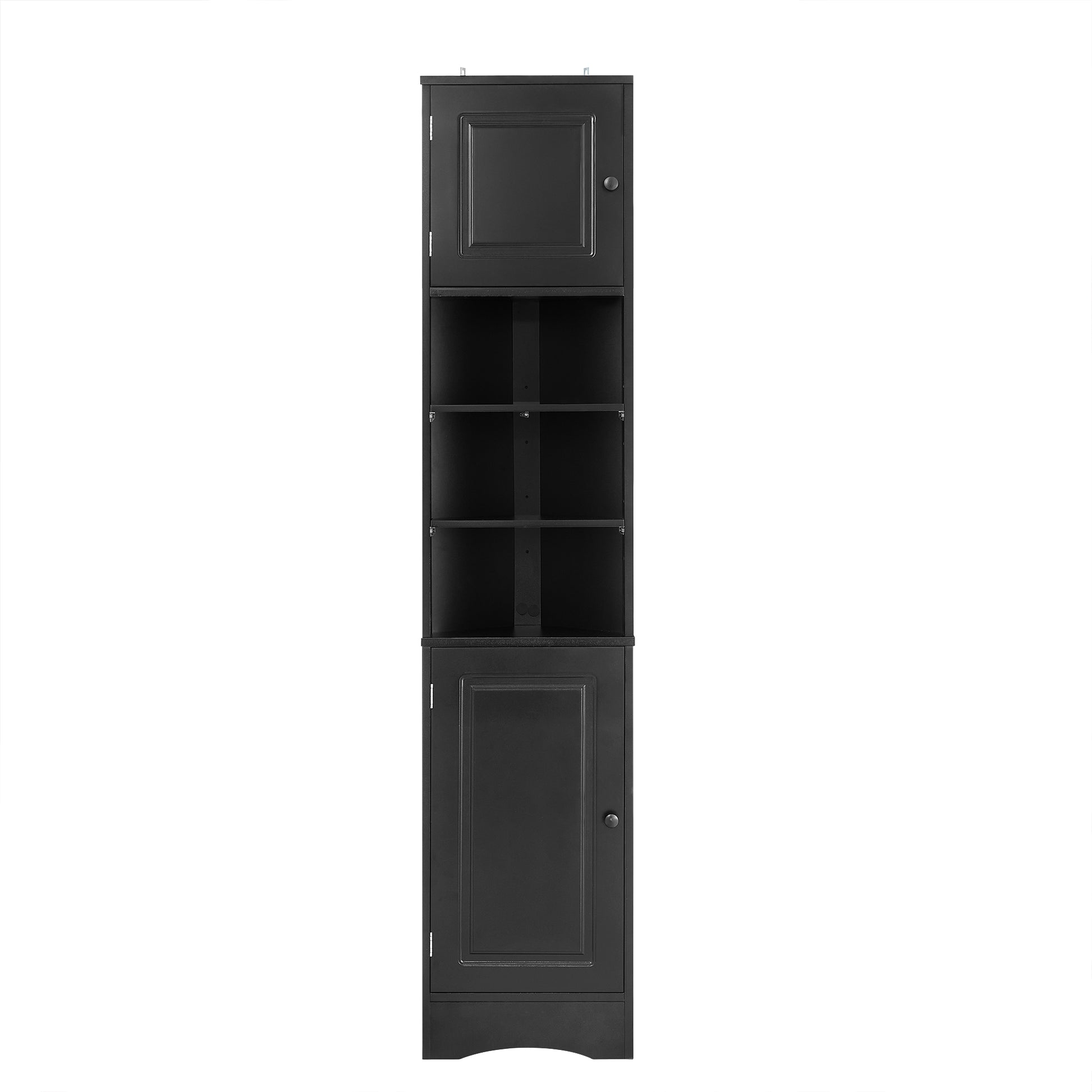 Multi Functional Corner Cabinet Tall Bathroom Storage Cabinet With Two Doors And Adjustable Shelves, Open Shelf, Black Black Mdf