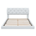 Queen Size Tufted Upholstered Platform Bed, White Box Spring Not Required Queen White Wood Bedroom Bed Frame Faux Leather Upholstered