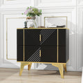 Two Pack Black 2 Drawer Rhombus Card Gold Bar Blister Nightstand Black Wood