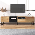 Modern Tv Stand With 2 Cabinets& Open Storage Compartment, Color Matching Media Console Table For Tvs Up To 85'', Entertainment Center With Drop Down Door For Living Room, Bedroom, Home Theatre Wood Brown Primary Living Space 70 79 Inches 90 Inches Or