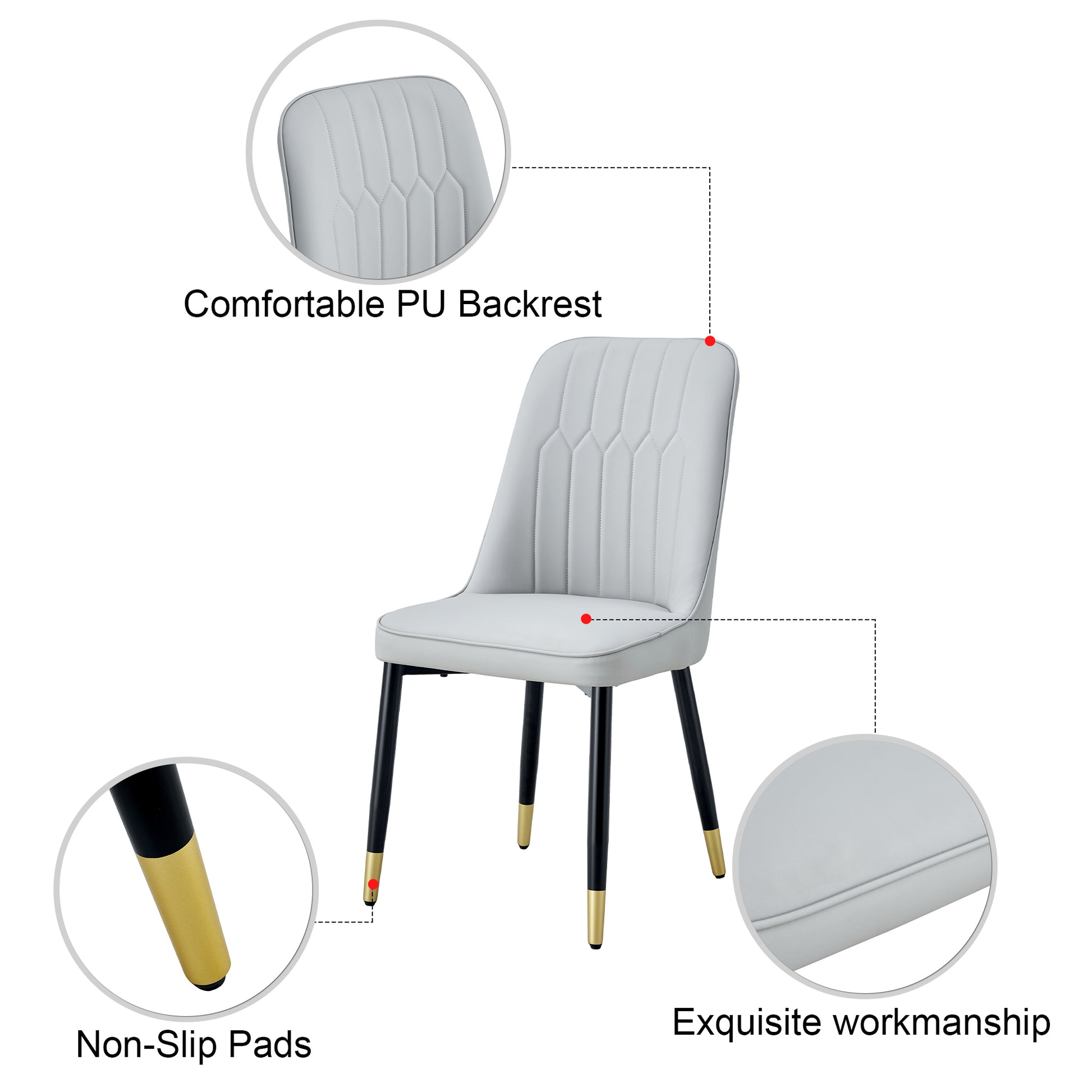 Large Modern Minimalist Rectangular Dining Table With 0.39 "Imitation Marble Black Desktop And Gold Metal Legs, Paired With 6 Chairs With Pu Cushions And Black Metal Legs.F 1538 C 007 Black Gold Glass Metal