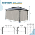 Gazebo 10X14Ft, Outdoor Gazebo With Double Roofs, Privacy Curtains, Mosquito Nettings, Heavy Duty Metal Frame Party Tent Canopy For Patio, Backyard, Deck, Lawn, Grey Gray Garden & Outdoor Steel