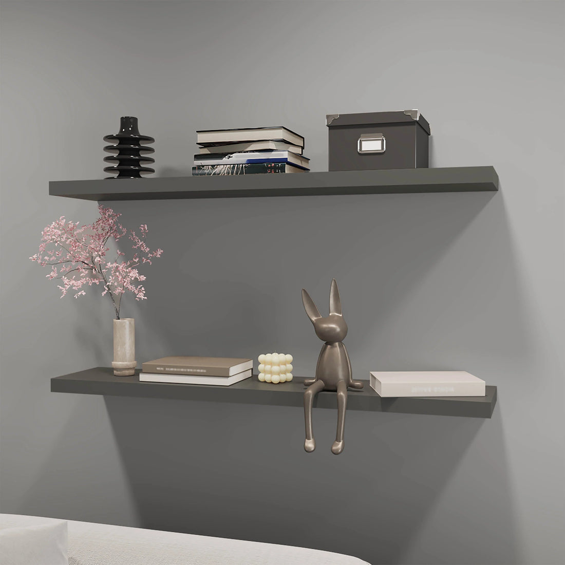 Grey Floating Shelf 2 Or Less Grey Floating Horizontal Primary Living Space Open Back Wood Modern Wall Mounted Particle Board