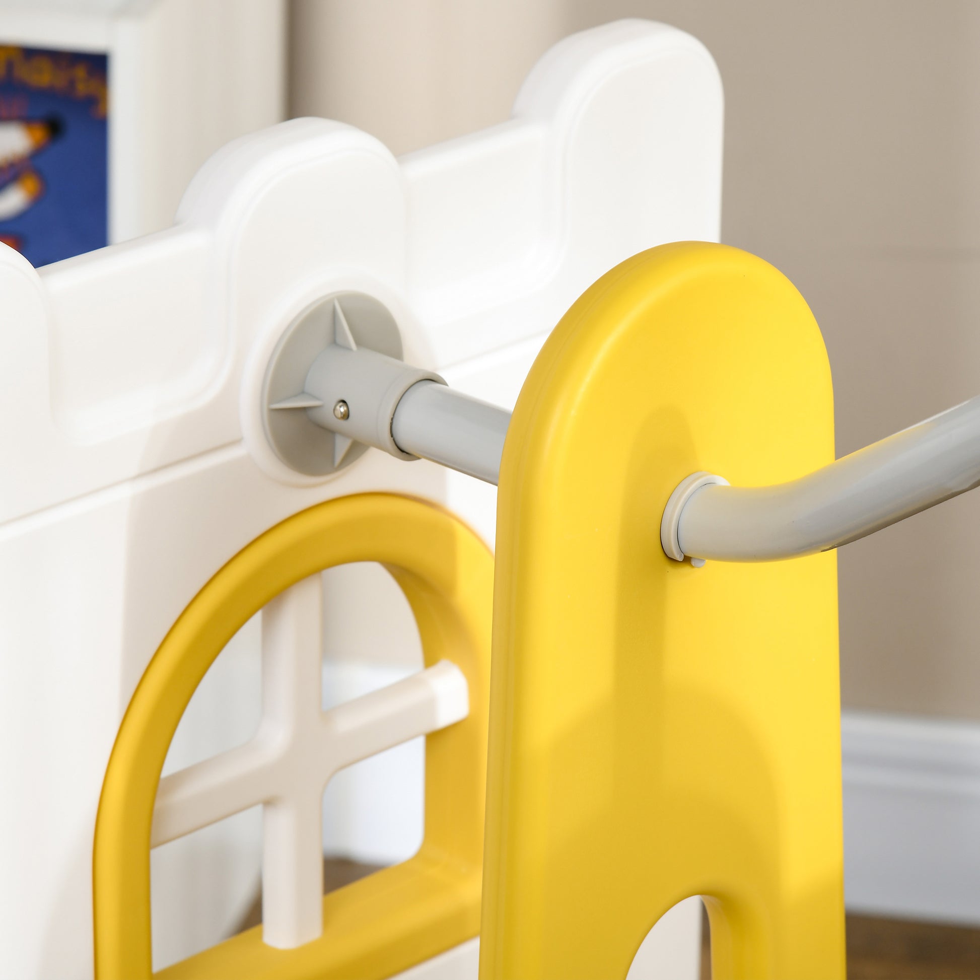 Qaba 6 In 1 Toddler Slide And Swing Set, Baby Slide For Age 1 3 Years With Basketball Hoop, Climber, Storage Space, Telescope, Indoor Playground, Yellow Yellow Plastic